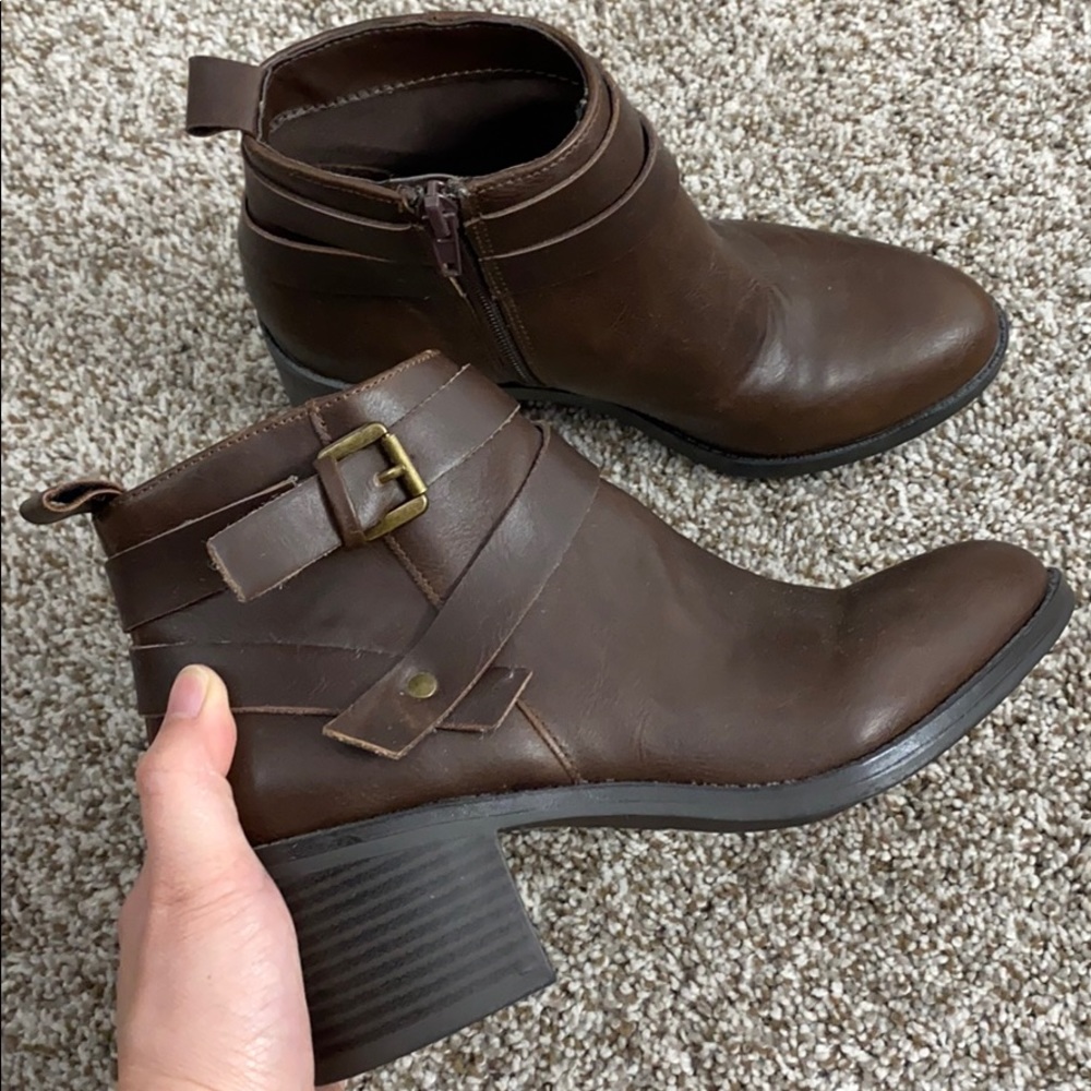 Brown Block Heeled Booties